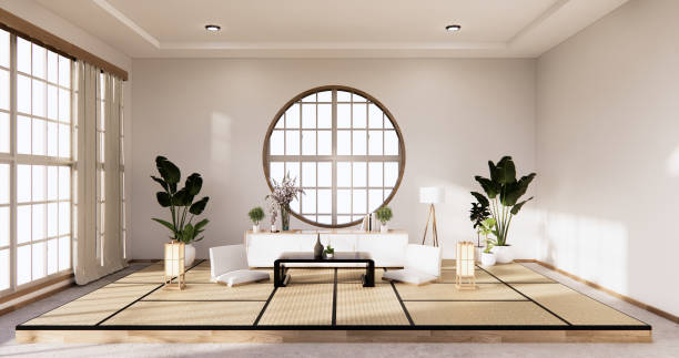 istock Traditional Japanese style living room mixed with modern design.3D rendering 1286725551
