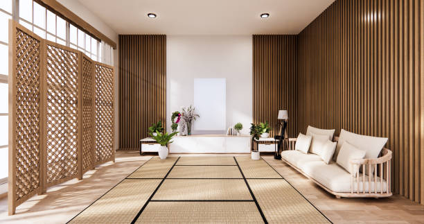 istock Traditional Japanese style living room mixed with modern design.3D rendering 1286725613
