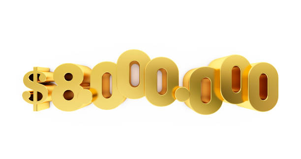 istock 3D render of a golden eight million ( 8000000 )  dollars. 8m dollars, 8m $ 1286726319