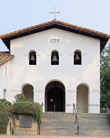 Day time view of Mission San Luis Obispo de Tolosa - a Spanish mission founded in 1772 by Father Junípero Serra in San Luis Obispo, California. The Mission serves as the parish church for the community.
