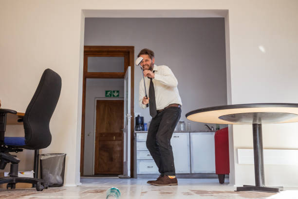 istock Man putting in company office breaking things 1286728663