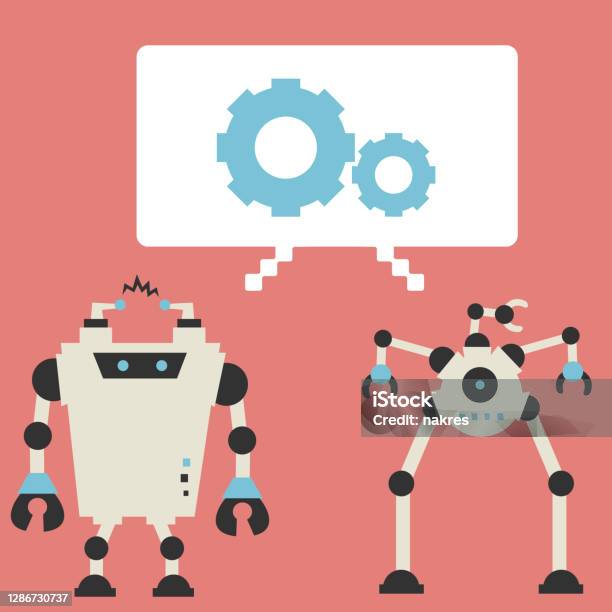 Retro Android Drawing Retro Android Robots Talking Stock Illustration - Download Image Now ...