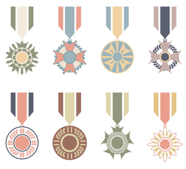 ilustrações de stock, clip art, desenhos animados e ícones de war medals collection with retro concept. - medal star shape war award