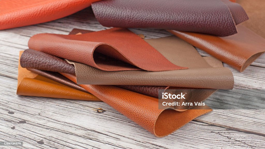 Leather Sample Texture Natural Leather Textures Samples On Light Wooden Background Stock Photo ...