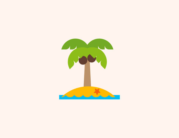 stockillustraties, clipart, cartoons en iconen met desert island vector pictogram. geïsoleerd zonnig tropisch eiland met palm vlak gekleurd symbool - onbewoond eiland
