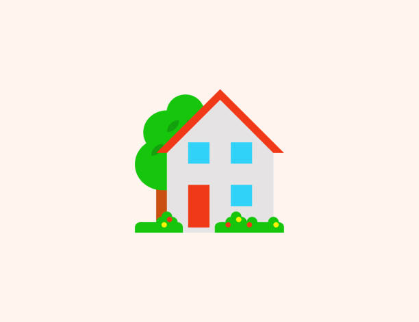 illustrations, cliparts, dessins animés et icônes de maison avec l’icône de vecteur de jardin. résidentiel d’isolement, symbole coloré plat de maison d’appartement - maison