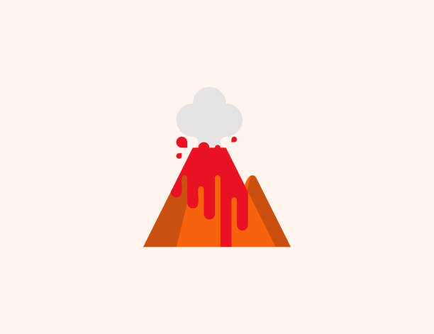 火山ベクトルアイコン。孤立した火山山平らなシンボル - volcano exploding smoke erupting点のイラスト素材／クリップアート素材／マンガ素材／アイコン素材