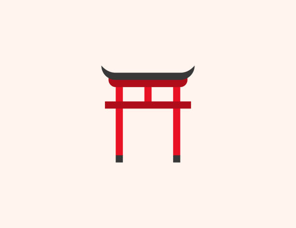 神道神社ベクトルアイコン。孤立した神の道日本のランドマーク平らな色のシンボル - 神社点のイラスト素材／クリップアート素材／マンガ素材／アイコン素材