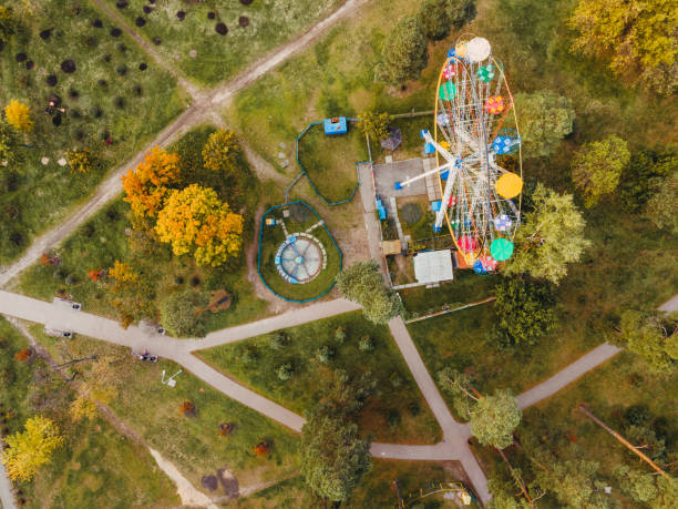 istock Attraction. Ferris wheel attraction. Aerial view. 1286739754