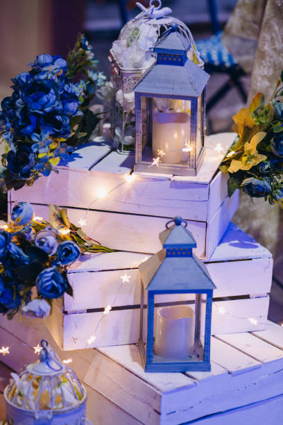 istock Chrishtmas blueish decoration with wooden boxes 1286739856