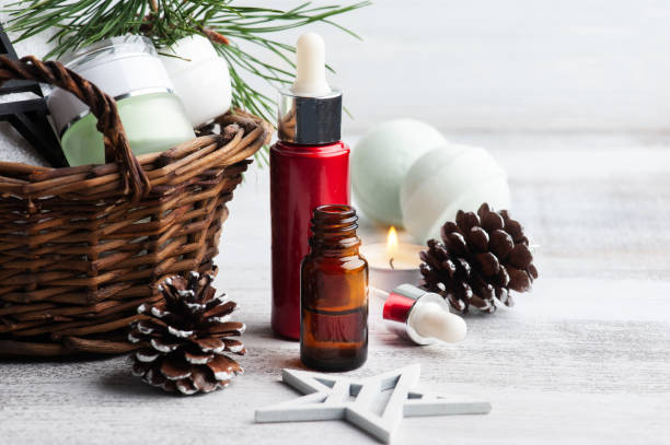 istock Beauty product in basket in Christmas SPA composition 1286739942