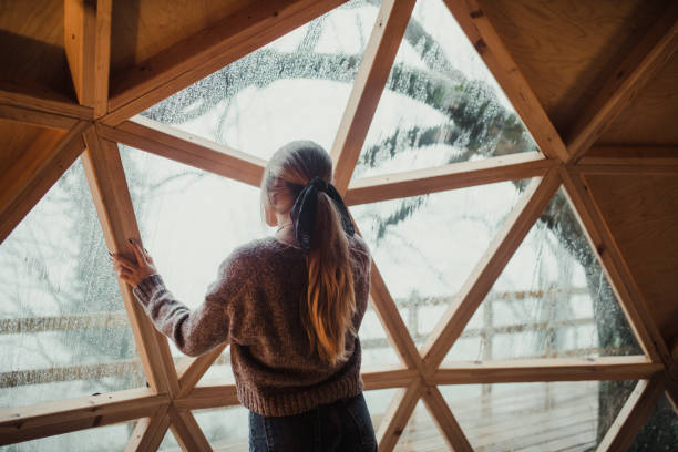 istock Rear view of a young woman looking through window 1286741895
