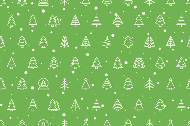 シームレスなクリスマスの背景。緑の背景にクリスマスツリーのアイコン。クリスマス、スノーフレーク、冬、大晦日テンプレートコンセプト。ベクトル図。 - christmas winter snowflake new years eve点のイラスト素材／クリップアート素材／マンガ素材／アイコン素材