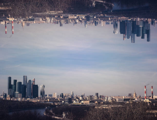 City landscape downtown parallel worlds. Imagine the world upside down Digital created image parallel stock pictures, royalty-free photos & images