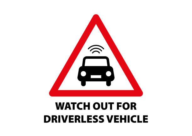 istock Driverless self-driving car or autonomous vehicle warning icon or symbol in vector. 1286744803