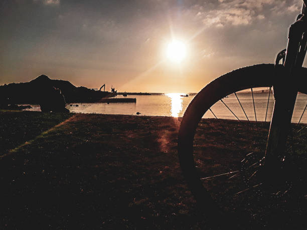 Mountain bike bicycle parked at coast, montevideo, uruguay