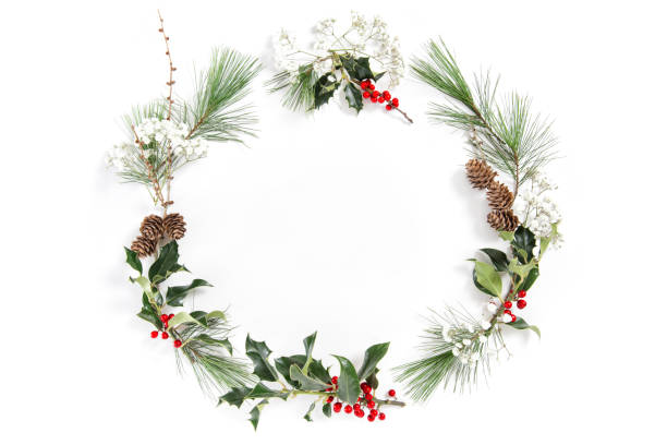 istock Christmas floral flat lay Frame ilex leaves red berries 1286746071