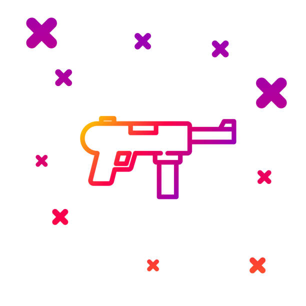 ilustrações, clipart, desenhos animados e ícones de linha de cores submetralhadora m3, ícone de pistola grease isolado no fundo branco. gradiente forma dinâmica aleatória. vetor - police crime gun gang member