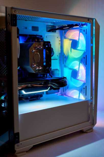 istock Gaming desktop computer and cooling fans with RGB LED light 1286747416