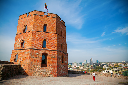 The remaining part of the Upper Castle in Vilnius - the Gediminas' Tower, with the city on a background
