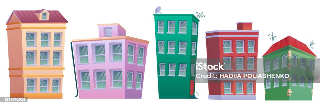 Kartun Rumah Real Estat Set Rumah Modern Kartun Fasad Bangunan Kota