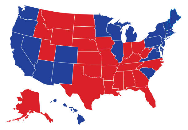 USA 2020 Presidential Election Results Map Vector illustration of a political USA map with the states colored in either red or blue with a white outline. Each state is an individual object and can be colored separately. democratic party usa illustrations stock illustrations