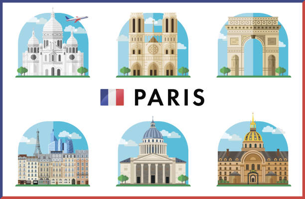 paris, frankreich. vektor-illustration von sehenswürdigkeiten der stadt - paris france arc de triomphe france french culture stock-grafiken, -clipart, -cartoons und -symbole