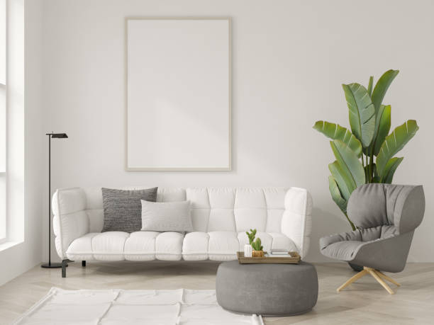 istock Mock up poster in white interior room 3d illustration 1286759983