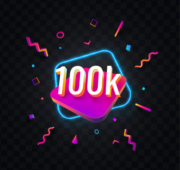 100k obserwujących uroczystości w mediach społecznościowych banner internetowy na ciemnym przezroczystym tle. odizolowane elementy projektu wektora - banner anniversary vector button stock illustrations