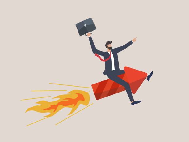 istock Businessman flying high riding a fireworks rocket, business concept startup. 1286761550
