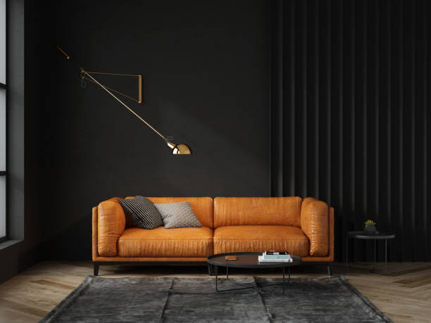 istock Mock up poster in black interior room 3d illustration 1286761801