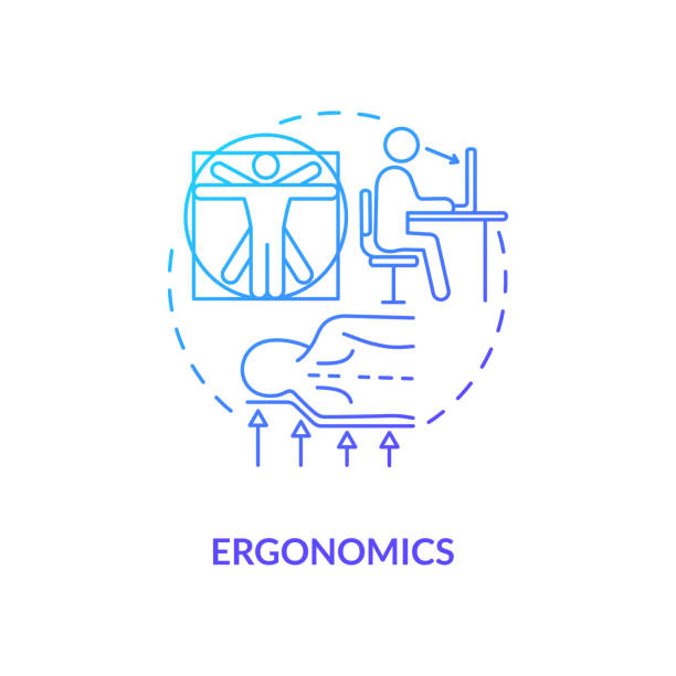 Ergonomics blue gradient concept icon Ergonomics blue gradient concept icon. Body anatomy. Physical health. Comfortable workplace. Head on pillow. Kinesiology idea thin line illustration. Vector isolated outline RGB color drawing ergonomics stock illustrations