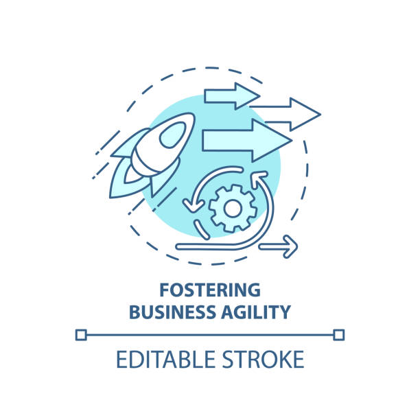Fostering business agility concept icon Fostering business agility concept icon. Business consulting task idea thin line illustration. Rapid responding to customer demands. Vector isolated outline RGB color drawing. Editable stroke adapting stock illustrations