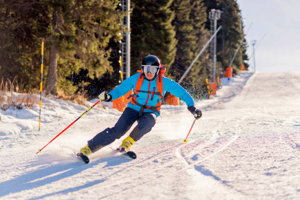 istock Professional skier on the ski track, doing a turn 1286765194