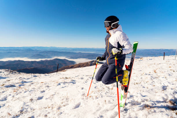 istock Professional male skier practicing balance while enjoying the view 1286765258