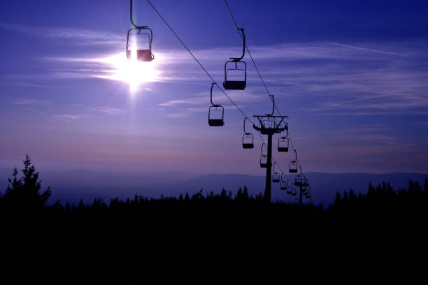 istock Ski chair lift in the mountains at blue night 1286772006