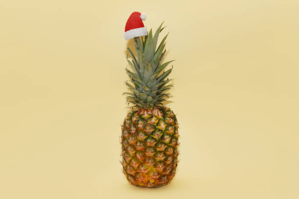 istock Ripe juicy pineapple decorated with Santa's Christmas hat 1286772373