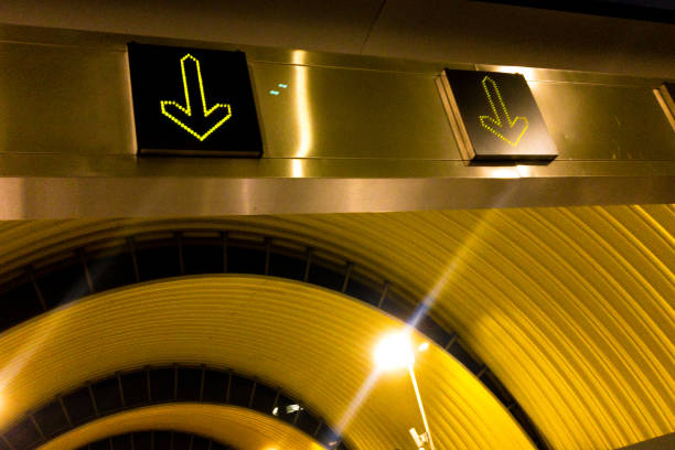 Subway station entrance with led arrow sign