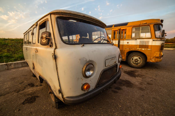 istock old soviet minibus on rustic summer evening parking ultra wide angle 1286785984