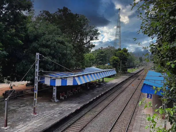 a railway station in a cloudy weather