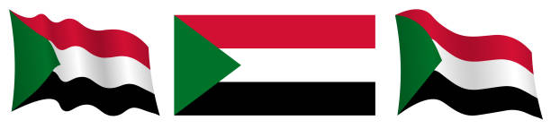 ilustrações, clipart, desenhos animados e ícones de bandeira da república do sudão em posição estática e em movimento, vibrando no vento em cores exatas e tamanhos, no fundo branco - republic of the sudan