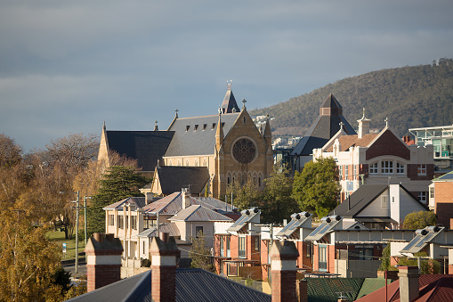 Exterior view of St Mary's Cathedral in Hobart, Tasmania, Australia, the seat of the Roman Catholic Archbishop of Hobart