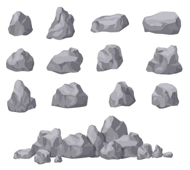 ilustrações de stock, clip art, desenhos animados e ícones de cartoon stones. rock stone isometric set. granite boulders, natural building block shapes. 3d decoration isolated vector collection - rock vector stack heap