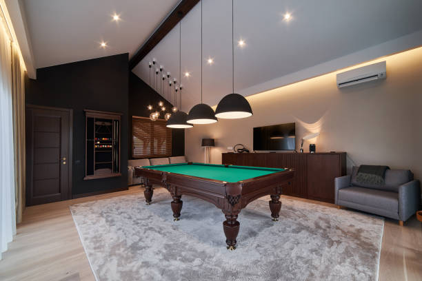 istock modern billiard room with a beautiful table and large windows 1286809873