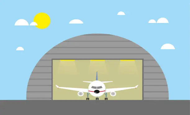 Vector illustration of Airplane hangar stock illustration