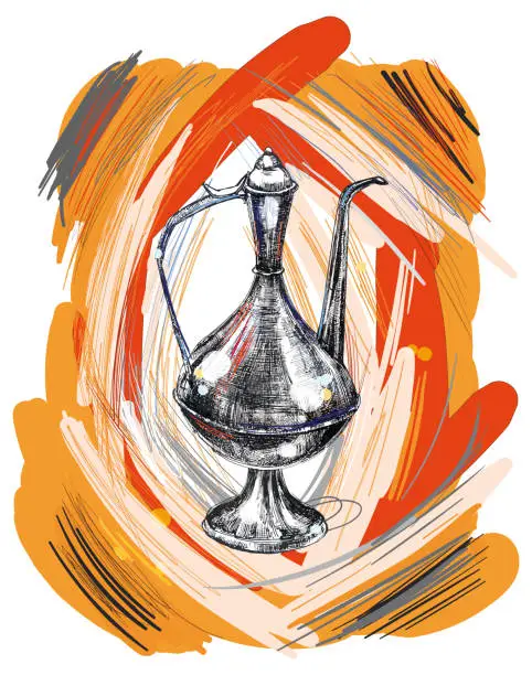 Vector illustration of ink, pen. sketch of a metal jug for gin, sketch. vector
