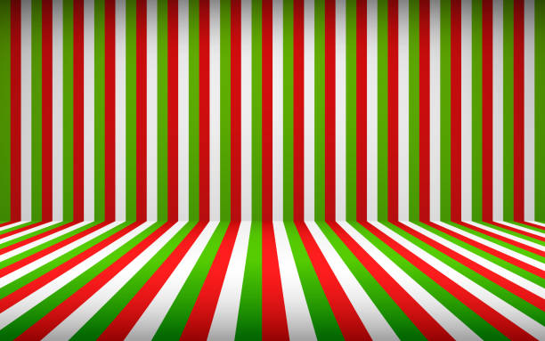 ilustrações de stock, clip art, desenhos animados e ícones de abstract vertical striped red green white studio backdrop with empty space for your content or product picture. empty christmas studio room background concept. vector illustration - backgrounds wall white red