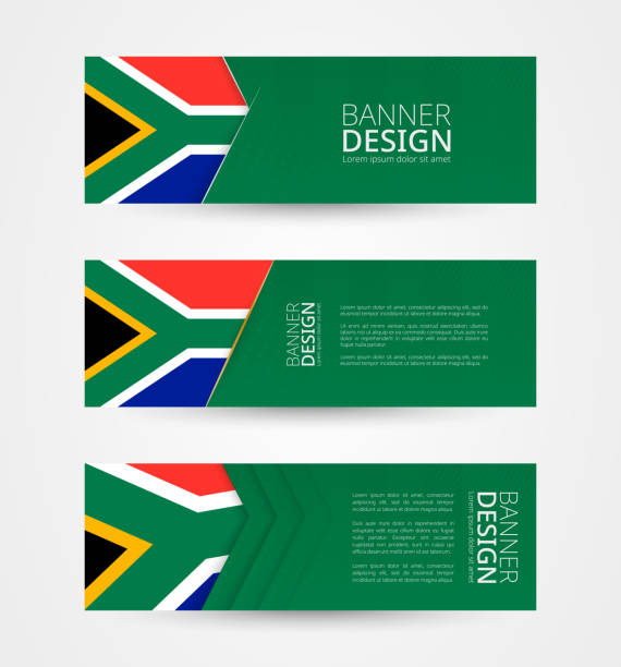 ilustraciones, imágenes clip art, dibujos animados e iconos de stock de conjunto de tres pancartas horizontales con bandera de sudáfrica. plantilla de diseño de banner web en color de la bandera de sudáfrica. - south africa