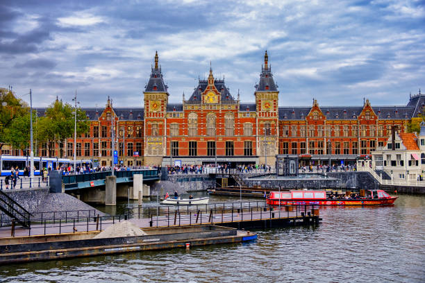 Amsterdam / Netherlands - October 15, 2018: Amsterdam Centraal railway station in Amsterdam, Netherlands