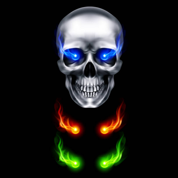 인간 금속 두개골 - inferno fire flame skull stock illustrations